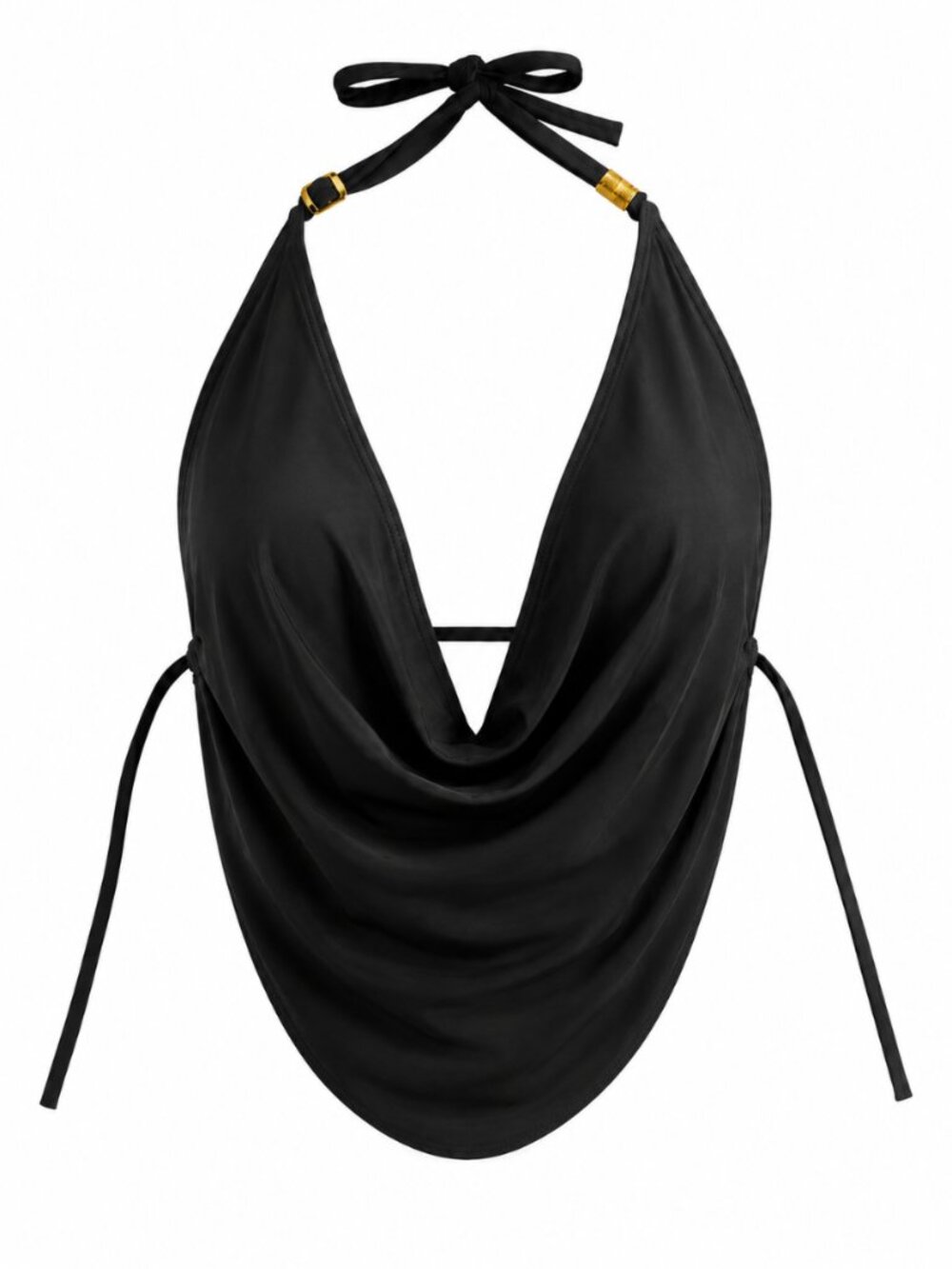 🪩 2/20 Black Halter Tankini Swim Top With Gold Hardware Size L